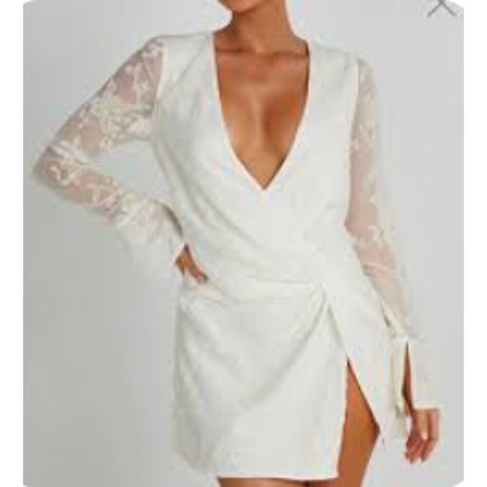 Meshki Emory Burnout Velvet Mini Wrap Dress Date Night Cocktail Party XXS NWT